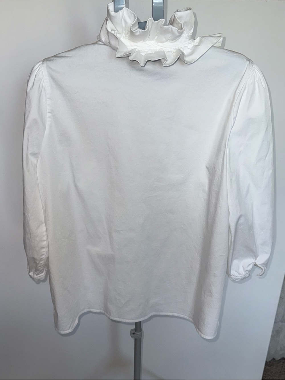 Tuckernuck White Ruffle Neck Puff Sleeve Cotton Blouse Top XXL